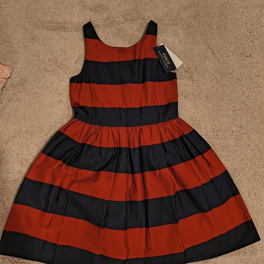 Striped Red and Black Kids Holiday Dress Sz 8 100% Cotton